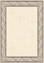 Card with traditional indian/arabic/muslim floral ornament frame above yellow marble surface, size A4 Royalty Free Stock Photo