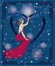 Card for valentine`s day in art deco style witn retro woman Royalty Free Stock Photo