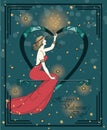 Card for valentine`s day in art deco style witn retro woman Royalty Free Stock Photo