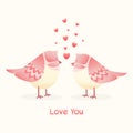 Card for Valentine\'s Day. Cartoon birds with hearts. Vector illustration Royalty Free Stock Photo