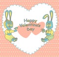 Card for Valentine's Day with romantic rabbits