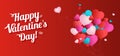 Card Valentines day. Red, blue and pink balloons fly up on red background. Royalty Free Stock Photo