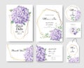 Set of Wedding invitation Card,save the date thank you card,rsvp with floral   and leaves, gold border, watercolor style Royalty Free Stock Photo