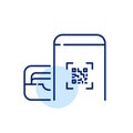 Card wallet, qr code payment. Smartphone banking app. Pixel perfect, editable stroke