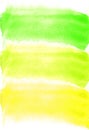 Card with watercolor blots. Green and yellow colors. Painting for your design. Abstract bright textured backdrop. Royalty Free Stock Photo