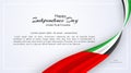 Card with wavy ribbon colors of the national flag of United Arab Emirates UAE with the text of Happy National Day