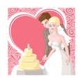 Card wedding, the bride and groom cut the cake Royalty Free Stock Photo