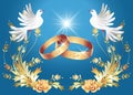 Wedding rings and two doves Royalty Free Stock Photo