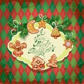 Card of xmas gingerbread - cookies in angel, star Royalty Free Stock Photo