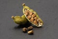 Cardamon pods isolated on black background. Royalty Free Stock Photo