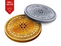 Cardano. Crypto currency. 3D isometric Physical coins. Digital currency. Golden and silver coins with Cardano symbol isolated on w