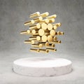 Cardano cryptocurrency icon. Gold 3d rendered icon on white marble podium