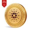 Cardano. 3D isometric Physical coin. Digital currency. Cryptocurrency. Golden coin with Cardano symbol isolated on white backgroun
