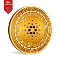 Cardano. 3D isometric Physical coin. Digital currency. Cryptocurrency. Golden coin with Cardano symbol isolated on white backgroun