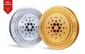 Cardano. 3D isometric Physical coins. Digital currency. Cryptocurrency. Golden and silver coins with cardano symbol isolated on wh