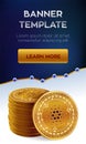 Cardano. Stack of golden coins with Cardano symbol. Cryptocurrency editable banner template. 3D isometric Physical golden coins. C