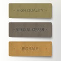 Cardboard Banner, Discount sticker set. Sale leather Banners, Price tags. Vector Royalty Free Stock Photo
