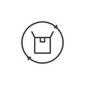Cardboard box with arrows around outline icon