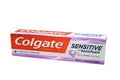 A cardboard Box Containing Colgate Sensitive Toothpaste in Cardboard Recyclable Box Royalty Free Stock Photo