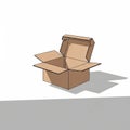 Cardboard box is displayed on a plain white surface casting a Royalty Free Stock Photo