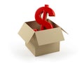 Cardboard box with dollar sign. Royalty Free Stock Photo