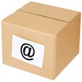 Cardboard box with a e-mail sign Royalty Free Stock Photo