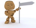 Cardboard Box figure with blank white road sign Royalty Free Stock Photo