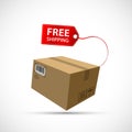 Cardboard box with free shipping label. Vector illustration Royalty Free Stock Photo