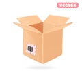 Cardboard box front view. Open box inside , brown packaging layout, delivery service realistic empty cardboard vector template