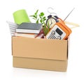 Cardboard box full with household stuff Royalty Free Stock Photo