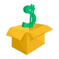 Cardboard box with green dollar sign icon Royalty Free Stock Photo