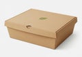 A cardboard box with a green logo on a white background and a subtle shadow Royalty Free Stock Photo