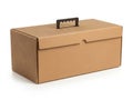 Cardboard box with handle isolated on white background Royalty Free Stock Photo