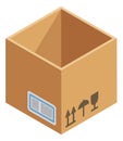 Cardboard box icon. Empty isometric paper cube