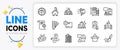 Cardboard box, Inspect and Brush line icons. For web app. Vector