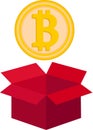 Cardboard box with isolated Bitcoin icon vector illustration design on white background.