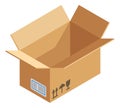 Cardboard box isometric icon. Open delivery package Royalty Free Stock Photo