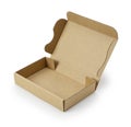 A cardboard box with the lid open, placed on a white background Royalty Free Stock Photo