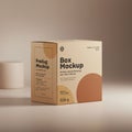 Cardboard box mockup featuring minimalistic design with large, bold text that reads Royalty Free Stock Photo