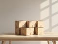 Cardboard Boxes Carton Arrangement on a wooden desk in minimalistic Office Background for E-Commerce Delivery and Product Shipping Royalty Free Stock Photo