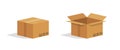 Cardboard box. Open and closed parcel. Isometric carton box. Brown package for goods. Paper cube for delivery and shipping. Mockup Royalty Free Stock Photo