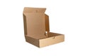 Cardboard box with open cover isolated on a white background. Delivery, moving, package and gift concept Royalty Free Stock Photo