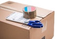 Cardboard box package, shipping concept: Preparing for delivery, isolated