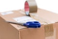 Cardboard box package, shipping concept: Preparing for delivery, isolated