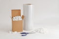 Cardboard box with packing peanuts Royalty Free Stock Photo