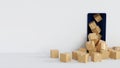 Cardboard box parcel overflow from smartphone display, online delivery concept, 3D rendering