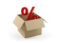 Cardboard box with percent sign.