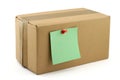 Cardboard box with pinned note