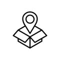 Cardboard box pointer location delivery icon thick line