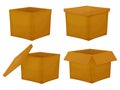 Cardboard box set. Opened and closed cardboard boxes isolated on a white background. Royalty Free Stock Photo